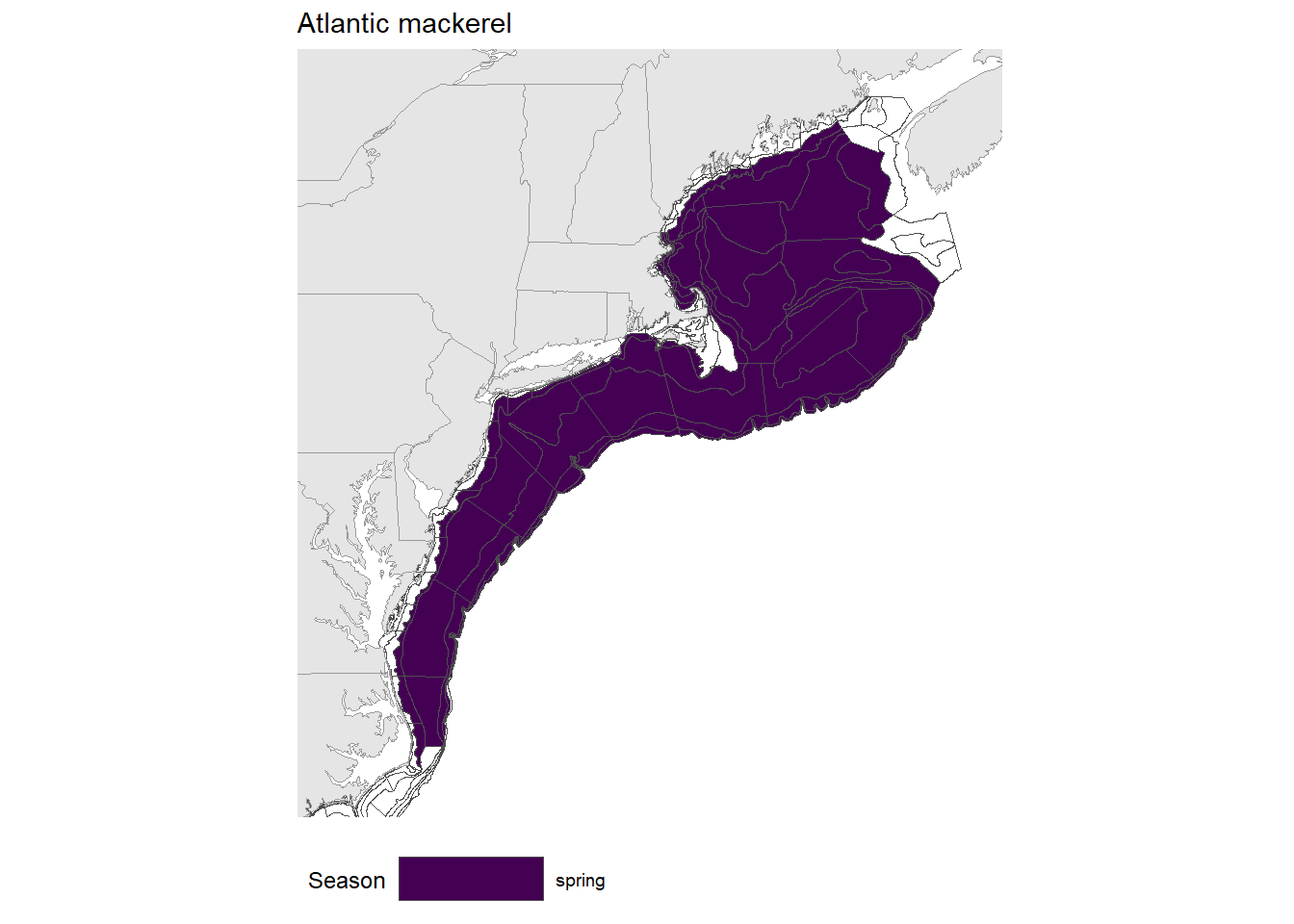 Strata map for the Atlantic mackerel (Scomber scombrus) stock on the NE shelf.