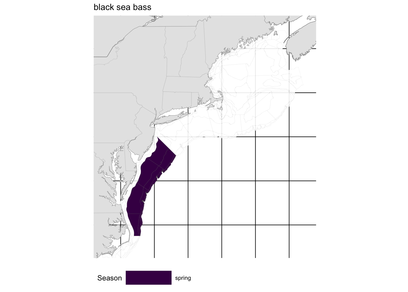 Strata map for the southern component of the black sea bass (*Centropristis striata*) stock on the NE shelf.