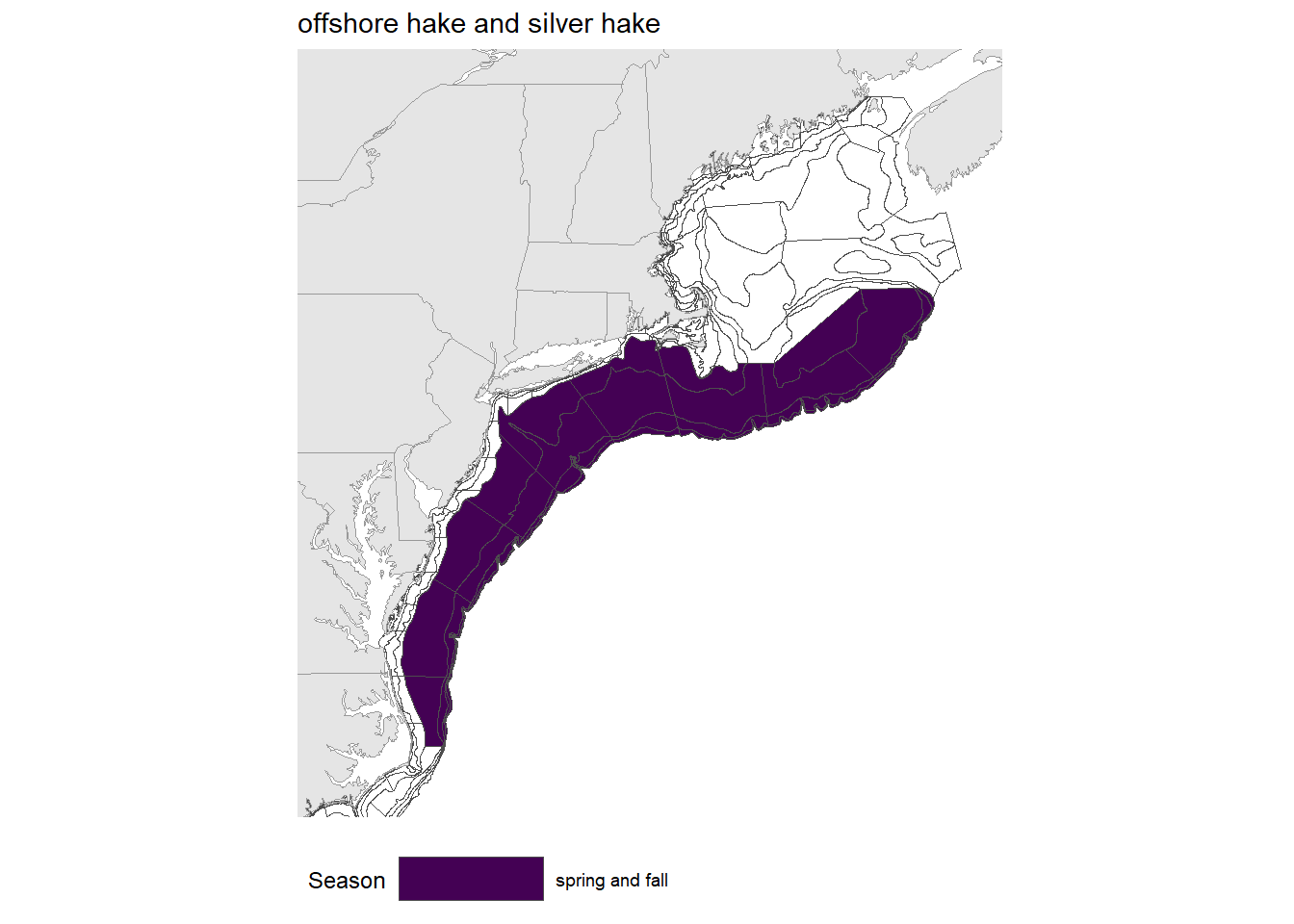 Strata map for the offshore hake and silver hake (Merluccius albidus/Merluccius bilinearis) stock on the NE shelf.