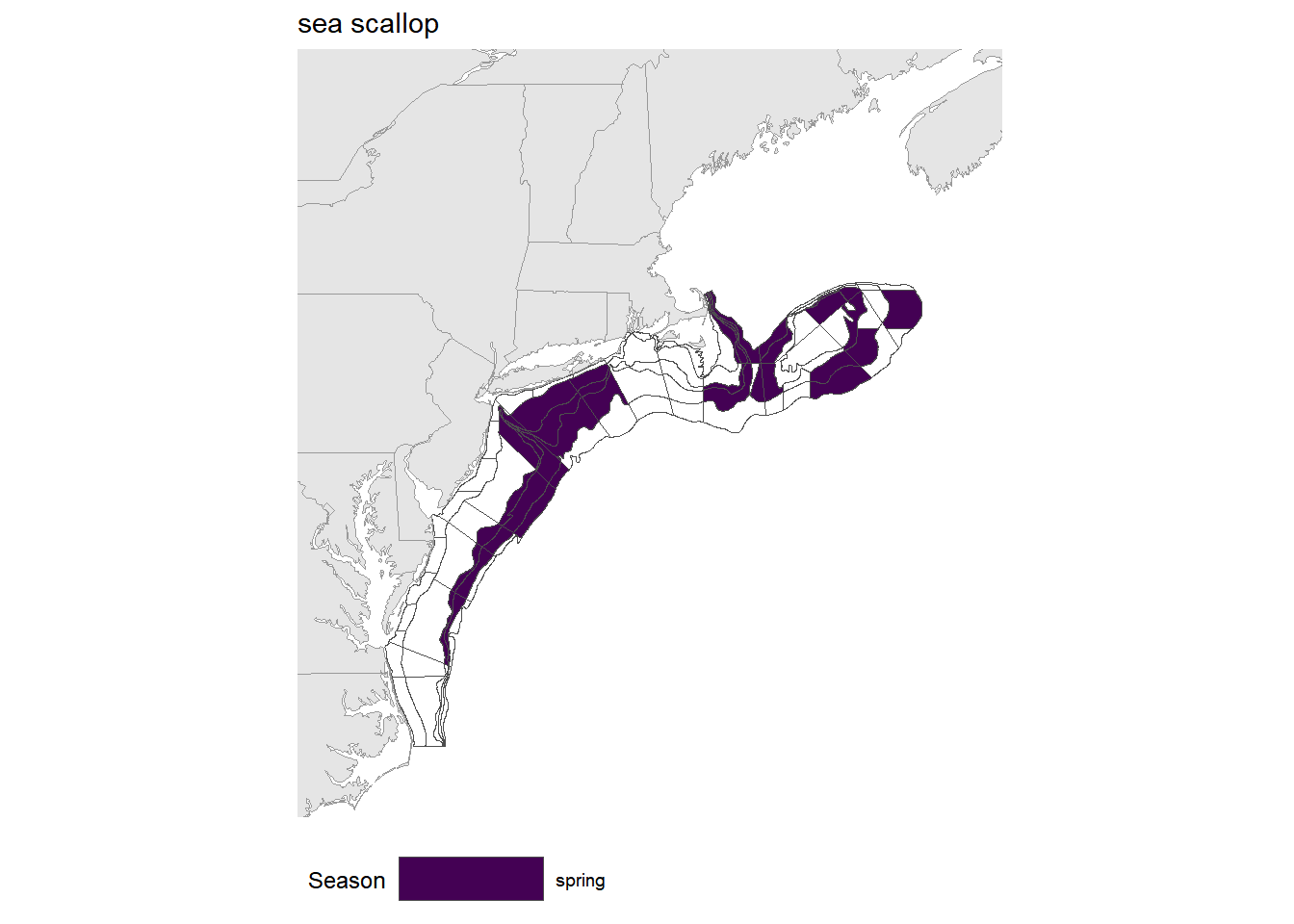 Strata map for the sea scallop (Placopecten magellanicus) stock on the NE shelf.