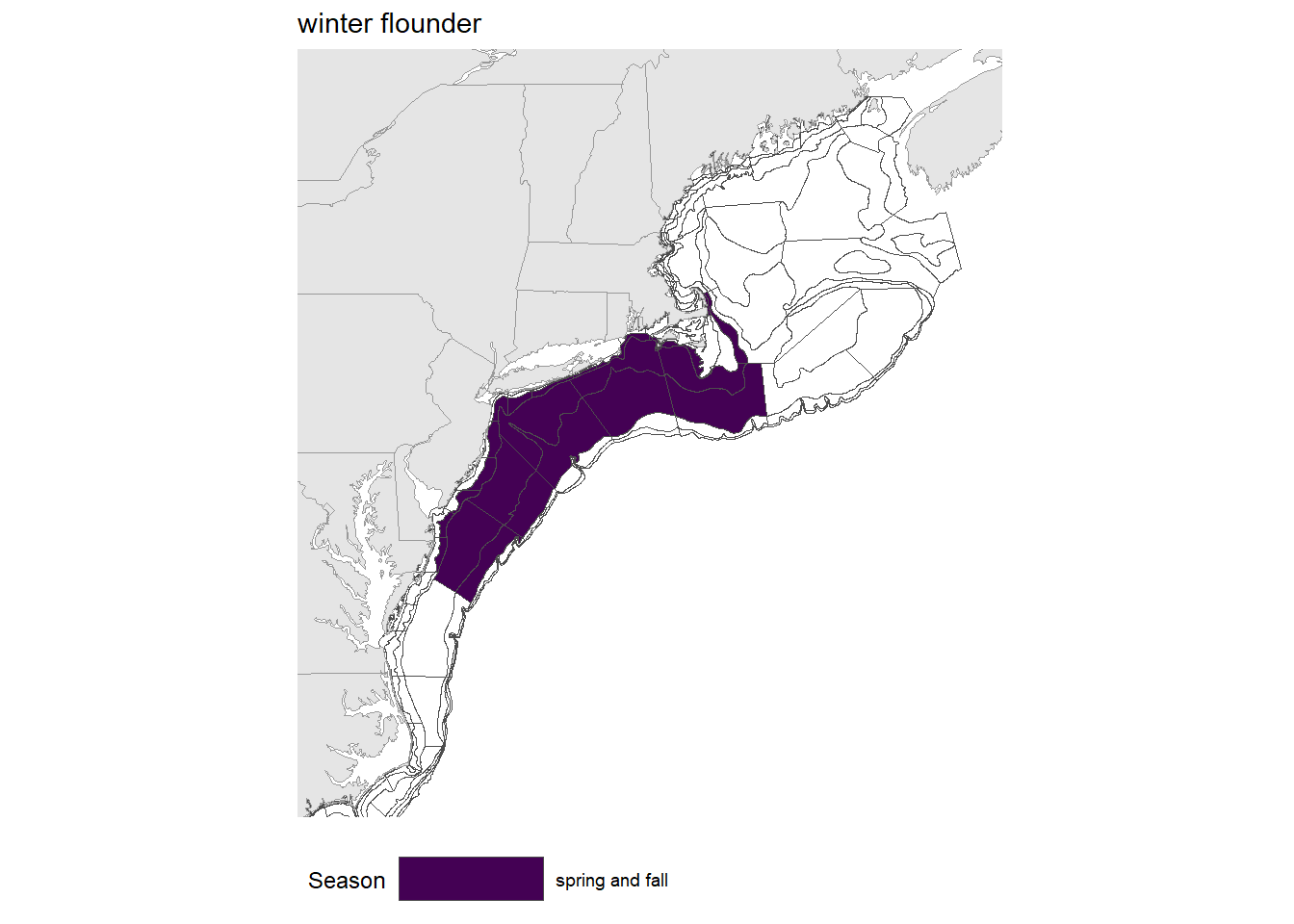 Strata map for the winter flounder (Pseudopleuronectes americanus) stock on the NE shelf.