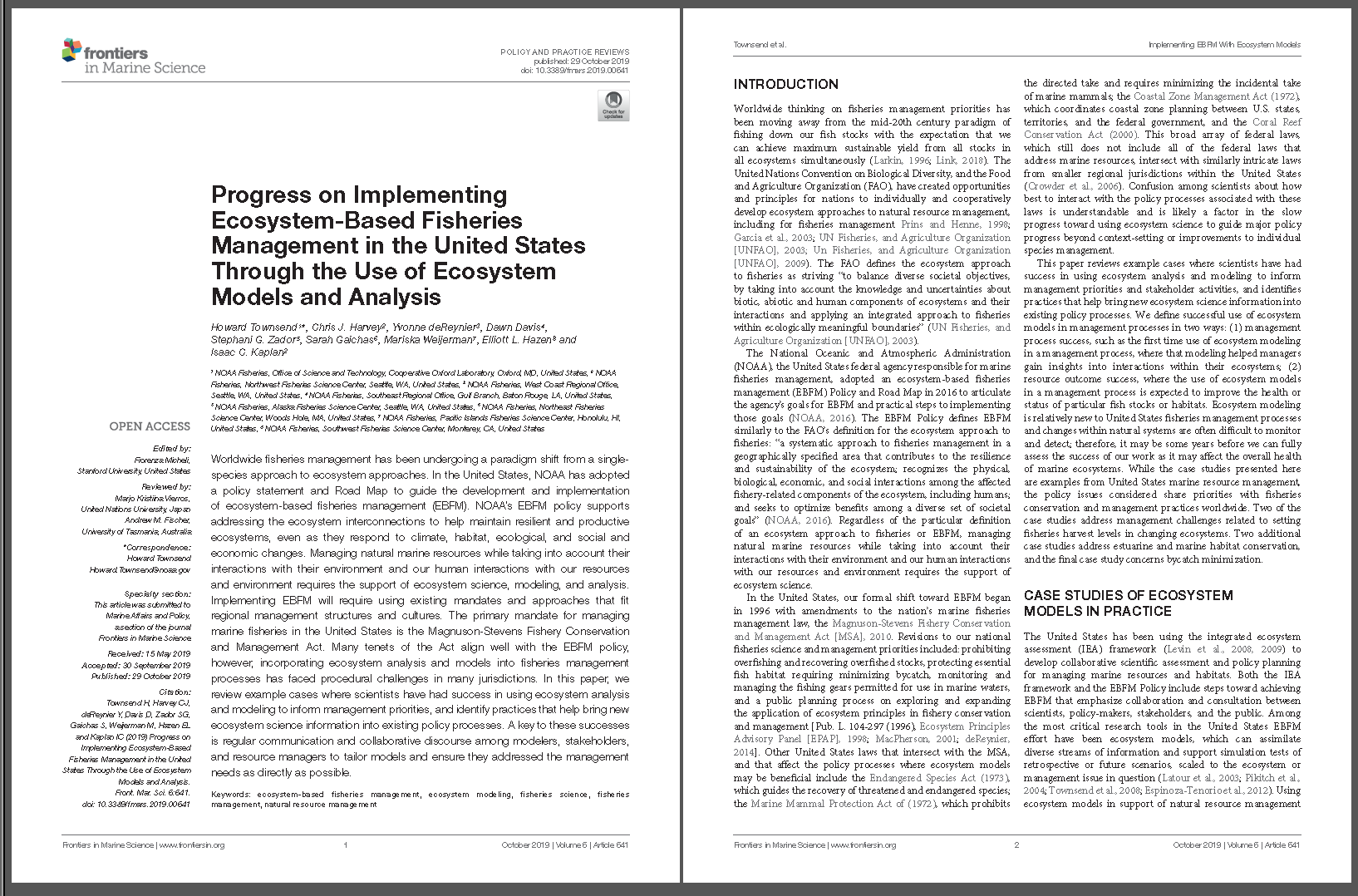 Progress On Implementing Ecosystem Based Fisheries Management