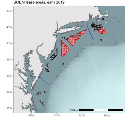 Map of existing and proposed wind lease areas
